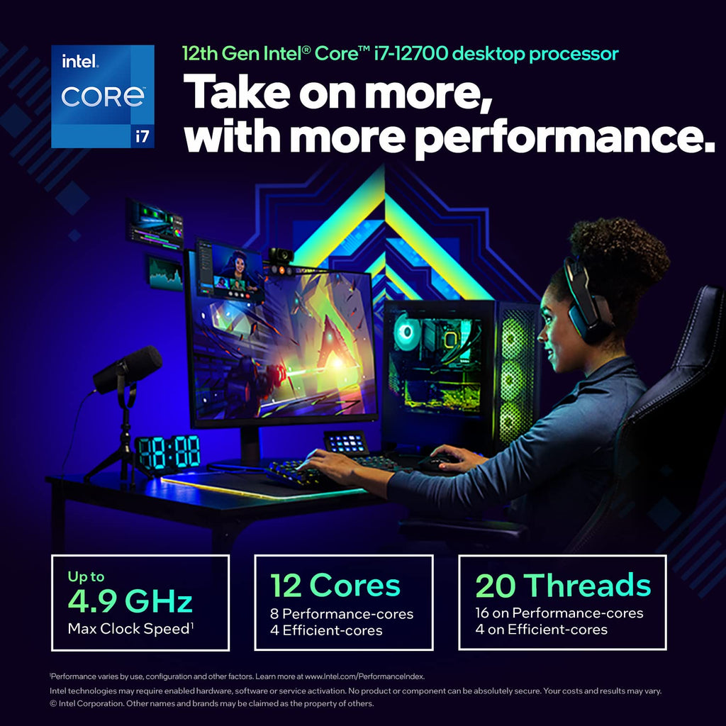 Intel Core i7 12700 12th Gen Generation Desktop PC Processor CPU APU with 25MB Cache and up to 4.90 GHz Clock Speed 3 Years Warranty with Fan LGA 1700 4K (Graphic Card Not Required)