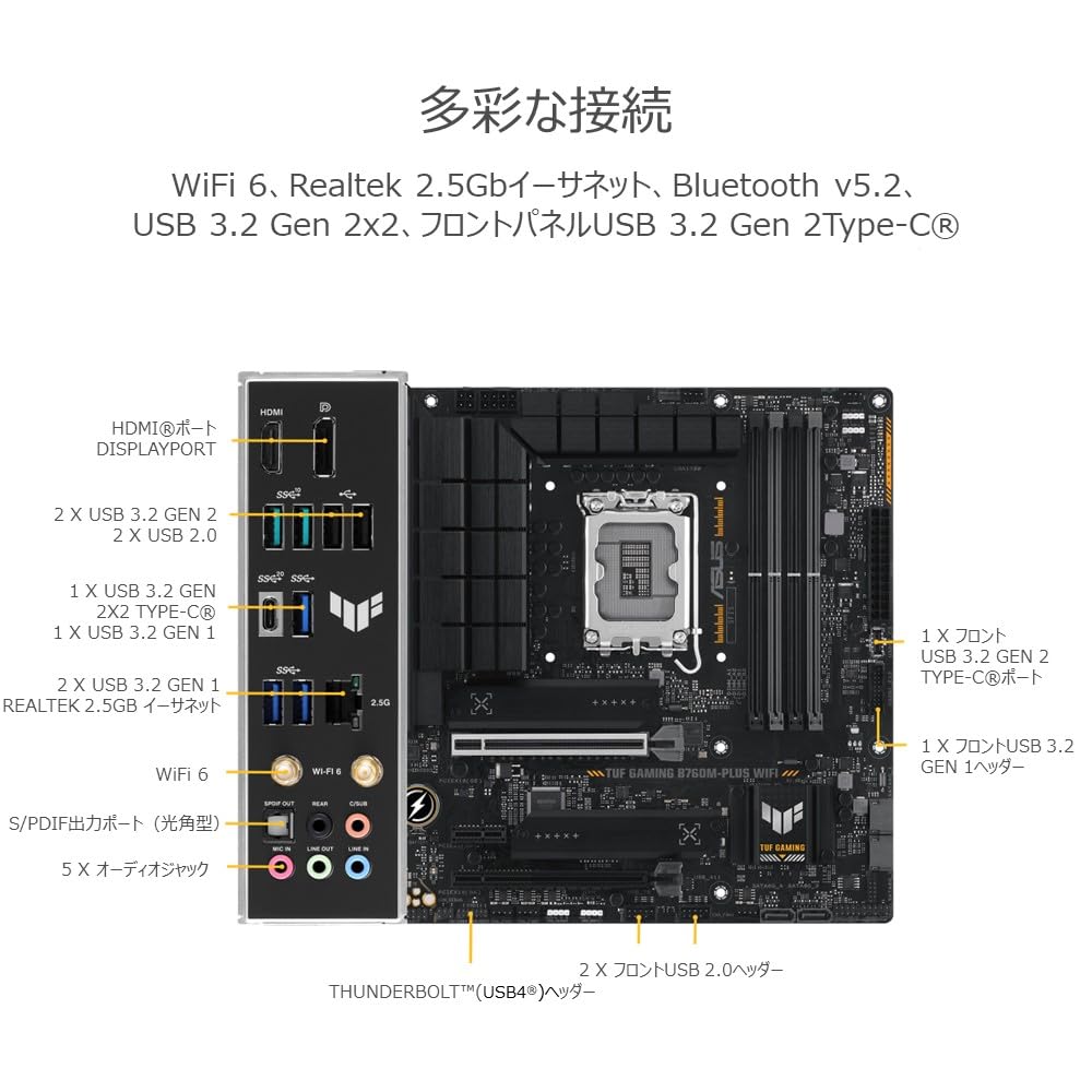 ASUS TUF Gaming B760M-PLUS WiFi (LGA 1700) mATX Motherboard DDR5, PCIe 5.0 Slot, 4.0 M.2 Slots, 12+1 DrMOS,Wi-Fi 6, Realtek 2.5Gb Ethernet, DisplayPort, HDMI, Front USB 3.2 Gen 2 Type-C, Aura Sync