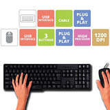 Zebronics Wired Keyboard and Mouse Combo with 104 Keys and a USB Mouse with 1200 DPI - JUDWAA 750