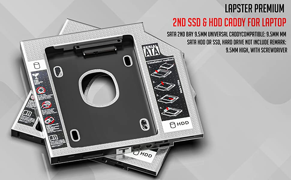 Caddy for SSD and HDD, Optical Bay 2nd Hard Drive Caddy, Caddy 9.5mm for Laptop Tray Compatible