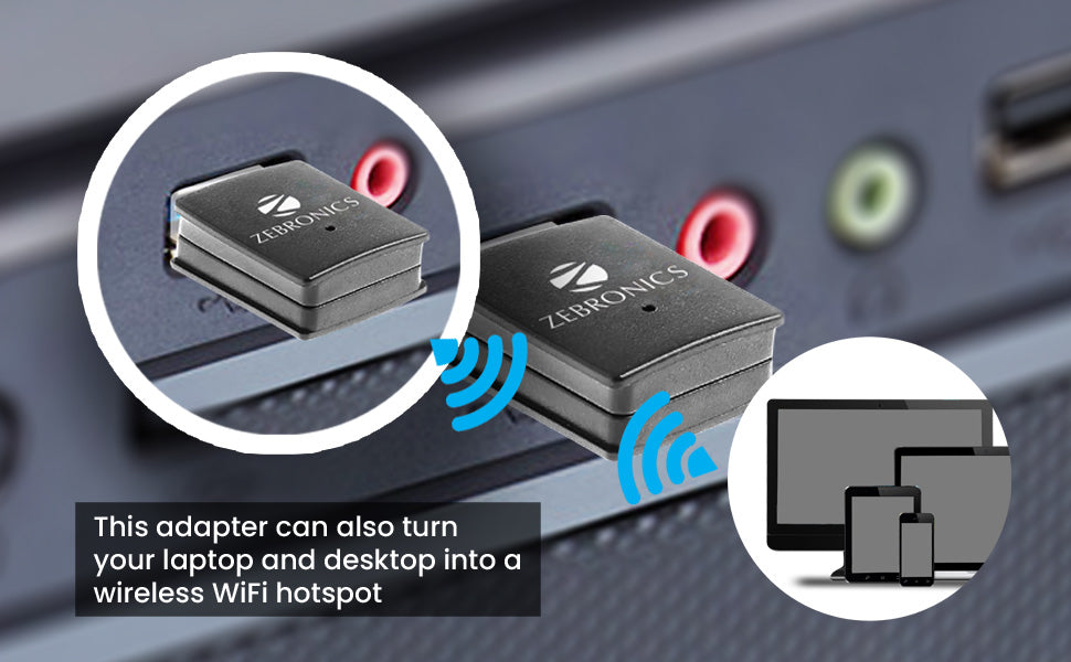 Zebronics ZEB-USB300WF 300Mbps WiFi Adapter Supports Advanced Security WPA/WPA2 encryption Standards & Access Point Mode for Hotspot (Black)