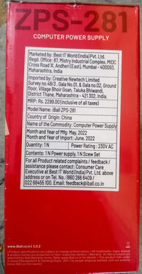 iBall 250W SMPS ATX Computer Power Supply (ZPS-281)