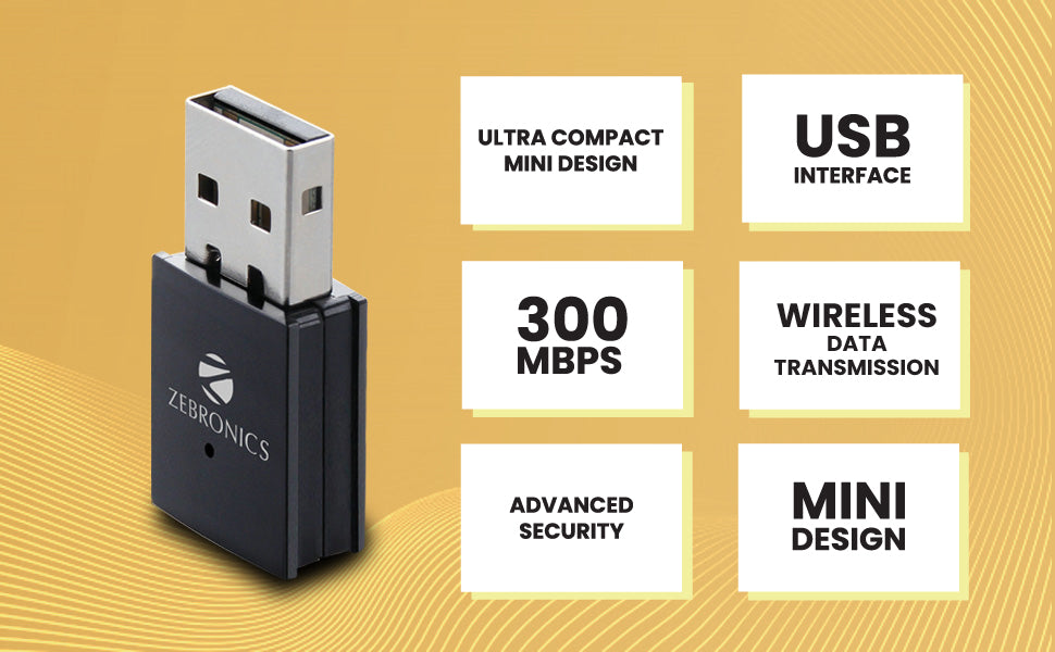 Zebronics ZEB-USB300WF 300Mbps WiFi Adapter Supports Advanced Security WPA/WPA2 encryption Standards & Access Point Mode for Hotspot (Black)