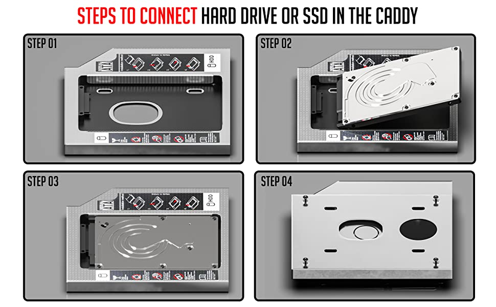 Caddy for SSD and HDD, Optical Bay 2nd Hard Drive Caddy, Caddy 9.5mm for Laptop Tray Compatible